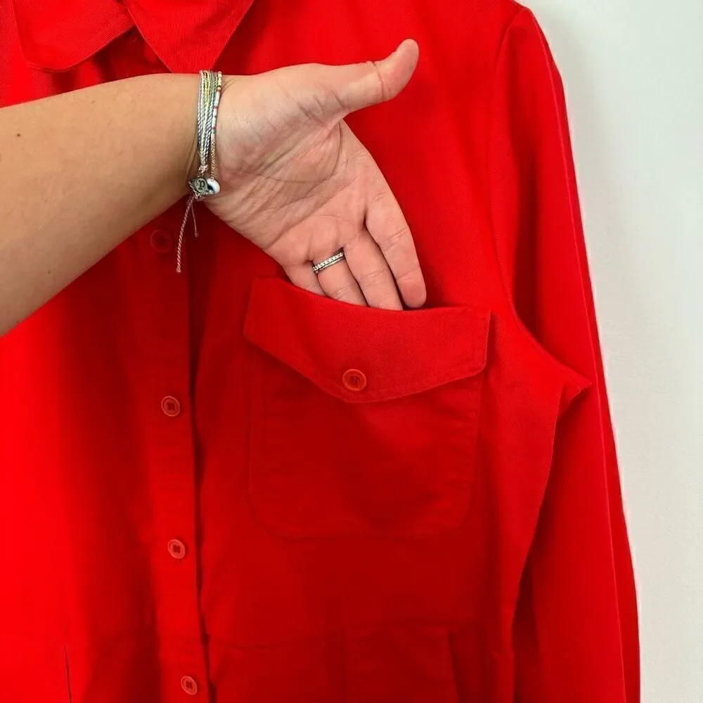 Vintage 1900s Lerner Red Twill Long Sleeve Button Front Tapered Leg Red Boiler J